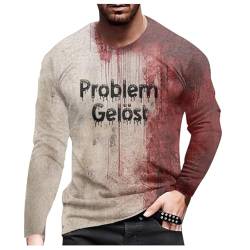 Problem Gelöst Halloween T-Shirt Herren Rundhalsausschnitt Blutspritzer Muster Casual Langarmshirts Hemd Entsetzen Blutig Bedruckt Hemd Lässige Locker 2024 Musselin Tshirts Herren Elegant von BDOZQY