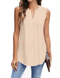 BDTECAOR Damen Tank Top Sommer V-Ausschnitt Blusen Tops Ärmellos Oberteile Lockere Tops Für Damen Beige,XXL von BDTECAOR