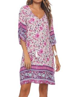 BDTECAOR Sommerkleider für Frauen Mode Casual Blumen Strandkleid Cover Ups Resort Bekleidung Rosa M von BDTECAOR