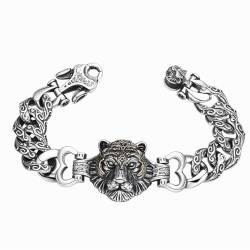 BEABAG Dominierendes zweifarbiges Tigerkopf-Armband, personalisiertes Herrenarmband aus S925-Sterlingsilber von BEABAG