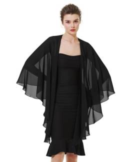 BEAUTELICATE Chiffon Schal Stola Bolero Damen Für Abendkleid Festlich Hochzeit Braut Frühling Sommer in Verschiedenen Farben, Schwarz, Einheitsgröße von BEAUTELICATE