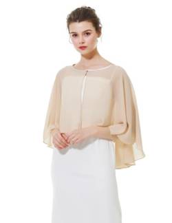 BEAUTELICATE Chiffon Stola Damen Festlich Chiffon Schal Cape Schultertuch mit Satinbesatz Ärmellos Bolero Strickjacke für Hochzeit Braut Abendkleid Brautkleid Sommer, Kurzer Stil - Champagner von BEAUTELICATE