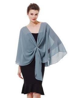 BEAUTELICATE Damen Chiffon Schal Stola Elegante Bolero Leichter Sommerjacke Braut Schal für Brautkleid Hochzeit Abendkleid Festlich (Staubig Blau, Einheitsgröße) von BEAUTELICATE