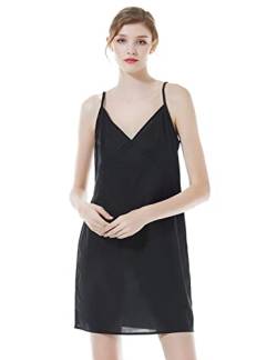 BEAUTELICATE Damen Unterkleid Unterröcke 100% Baumwolle mit Einstellbar Trägern V-Ausschnitt Midi Länge Unterkleid Petticoat für Abendkleid Sexy Lingerie Full Slip Nachthemd Nachtwäsche (Schwarz, XL) von BEAUTELICATE