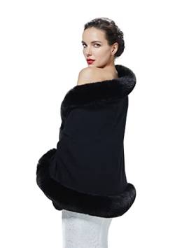 BEAUTELICATE Kunstpelz Stola Schal Damen Strick Bolero Poncho Cape für Hochzeit Abend Braut Frauen Brautschal Brautstola (Schwarz, Einheitsgröße) von BEAUTELICATE