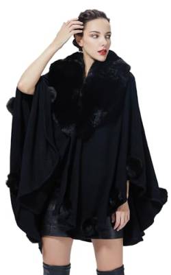 BEAUTELICATE Kunstpelz Stola Schal Damen Strick Cape Poncho Für Frauen Hochzeit Braut Abend Brautschal Brautstola Mit Kunstfell Kragen S109 von BEAUTELICATE