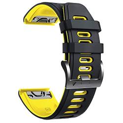 BEFIA 20 22 26 mm Edelstahlband für Garmin Fenix 7 7S 7X 6 6X Pro 5 5X Plus 3HR Epix Uhrenarmband QuickFit Metallarmband Correa (Farbe: Schwarz Gelb, Größe: 20 mm Fenix 5S 6S) von BEFIA