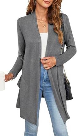 BEIGAI Strickjacke für Damen Lange Ärmel Leicht Weich Bequem Cardigan mit High Low Saum Elegante Casual,Dunkelgrau,L von BEIGAI