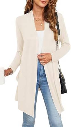 BEIGAI Strickjacke für Damen Lange Ärmel Leicht Weich Bequem Cardigan mit High Low Saum Elegante Casual,Hell Apricot,M von BEIGAI