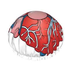 Duschhaube, Motiv: menschliche Anatomie, Herzdiagramm, bedruckt, doppellagig, gefüttert, Duschhauben für Frauen, wiederverwendbar von BEIVGOXL