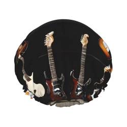 Guitars bedruckte doppelschichtige gefütterte Duschhaube, Duschhauben für Frauen, wiederverwendbar von BEIVGOXL