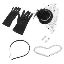 BELLIFFY 1 Satz Tea-Party-Handschuhe für Damen Vintage Perlenhut Set Roaring 20s Accessoires für Frauen 1920 Accessoires Damen 20er Jahre Accessoires für Frauen Imitationsperlen Black von BELLIFFY