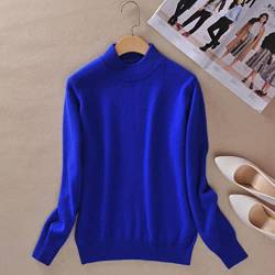 BEQUAH Wollpullover Kaschmir Baumwollmischung Halber Rollkragen Damen Pullover Herbst Winter Pullover Alltag Tragen Basic Warm Strickpullover Pull Femme-Blau, L von BEQUAH