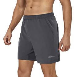 BERGRISAR Herren Laufhose Kurz 2 in 1 Sport Shorts Atmungsaktive Schnelltrocknen Hosen mit Handytasche BG600, Grau, XL von BERGRISAR