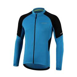 BERGRISAR Herren Radtrikot Fahrradtrikot Langarm, Atmungsaktive Leicht Fahrradbekleidung mit Reißverschluss Taschen BG012 - Hellblau - XX-Large von BERGRISAR