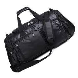 Faltbare Duffle Bag 90L Duffel Taschen für Herren Damen Sport Gym Bag mit Schuhfach und Cinch-Tasche, wasserdichte Tasche, Wochenende Übernachtungstasche, Schuhdeo-Kapseln und Gepäckanhänger, Schwarz von BETUFIARY