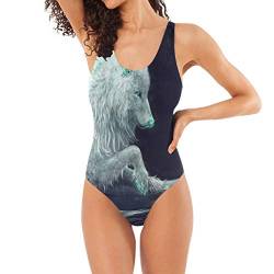 BEUSS Weiße Wolf Dunkle Kunst Badeanzug Damen Badeanzüge Einteilier Bademode Sportlich Schwimmanzug Monokini für Mädchen von BEUSS