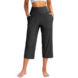 BFSWL Blitzangebote des Tages Caprihose Damen Sommer Leicht Capri Hosen Sommerhose mit Taschen Einfarbig Jogginghose Elastische Taille 3/4 Hose Weite Bein Sporthose Lässig Trainingshose Sport von BFSWL