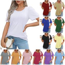 Prime to Day Deals Today 2024 Sommer T-Shirt Damen Basic T Shirt Bedrucken Rundhalsausschnitt Weiß Oberteile Baumwolle Casual Damen von BFSWL