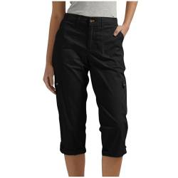 The Holiday Caprihose Damen Sommer Cargohose Leicht Einfarbig 3/4 Hose Straight Freizeithose Musselin Sommerhose Freizeit Bequem Stoffhose Lockere Passform Cargo von BFSWL