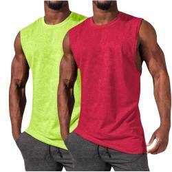 The Holiday Tank Top Herren 2 Pack Ärmellos Einfarbig Shirt Sport Fitness Unterhemd Stretch Baumwolle Tanktops Sommer Rundhals Achselshirt Lässig Männer T Shirt Gym Workout von BFSWL