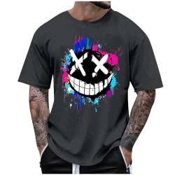 Urlaub Must Haves Oversized Tshirt Herren Kurzarm Y2k T-Shirt Witzigen Grimasse Muster Shirt Grosse Grössen T Shirt Sommer Pullover T-Shirt Nightclub Rockabilly Tshirt Casual Tops von BFSWL