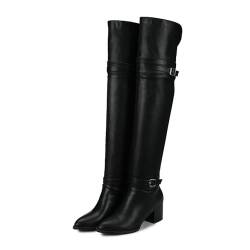 BGFCDFGV Damen Hohe Stiefel Stretch Mit Blockabsatz Overknee High Heels Stiefel Kniehohe Stiefel,Schwarz,36 EU von BGFCDFGV