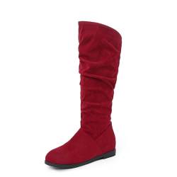 BGFCDFGV Damen Stiefel Knie Stretch Stiefel Damen Damen Low Heel Flache Knie Hohe Stiefel Winter Wildleder Dehnbare Reitstiefel,Rot,38 EU von BGFCDFGV