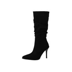 Women's On Fall Weather Winter Boots High Heel for Women Sexy High Heels Fashion Mid-Calf Boots Pointed Toe Knee-high Boots,Schwarz,37 EU von BGFCDFGV