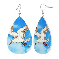 Flying Seagulls Leichte Kunstleder-Tropfenohrringe, charmante Accessoires, Ohrringe für Frauen, Tropfenohrringe, geeignet für alle Anlässe, Einheitsgröße, Kunstleder von BGHEWRT