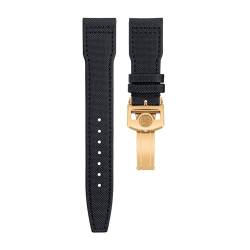 BHOLSA 20 mm bis 22 mm Nylon-Canvas-Leder-Uhrenarmbänder für IWC SPITFIRE MARK 18 Portugieser Portofino Pilot IW3777 Armband(Black Gold buckle B,22MM) von BHOLSA