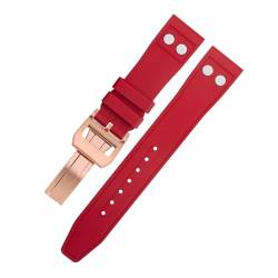 BHOLSA 20MM 22MM Natur Fluorkautschuk FKM Gummi mit Nietenarmband für IWC Big Pilot Mark Portugieser Weiches Armband(Red4,22MM) von BHOLSA