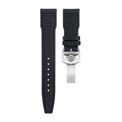 BHOLSA Für IWC SPITFIRE MARK 18 Portugieser Portofino Pilot IW3777 Armband Nylon Canvas Leder Uhrenarmbänder 20mm 21mm 22mm(Black SILVER buckle B,22MM) von BHOLSA