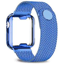 BHOLSA Gehäus+Armband für Watch Band 40mm 44mm 38mm 42mm Überzogenes Gehäuse + Metallgürtel Edelstahlarmband Für i-watch-Serie 7 6 5 4 3 2 se(Blue,42-44mm) von BHOLSA