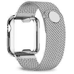 BHOLSA Gehäus+Armband für Watch Band 40mm 44mm 38mm 42mm Überzogenes Gehäuse + Metallgürtel Edelstahlarmband Für i-watch-Serie 7 6 5 4 3 2 se(Silver,42-44mm) von BHOLSA