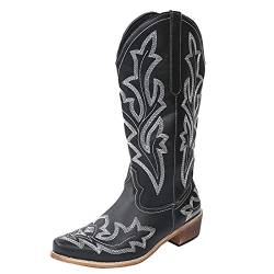 BIBOKAOKE Damen Stiefel Winter Hohe Stiefel Vintage Winterstiefel rutschfeste Langschaftstiefel Weitschaftstiefel Elegant Schlupfstiefel Übergangsstiefel Bequem Cowboystiefel Westernstiefel von BIBOKAOKE