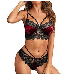 BIBOKAOKE Dessous Set Damen Sexy Spitze Unterwäsche 2 Stück BH und Höschen Set Riemchen Babydoll Nachtwäsche Push Up BH Sexy Erotische Reizwäsche Bra und Slip Lingerie Negligee von BIBOKAOKE