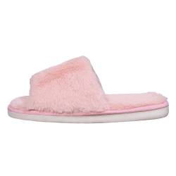 BIBOKAOKE Hausschuhe Damen Plüsch Pantoffeln Bequem Filzpantoffeln Flache Flip Flop Peep Toe Schlappen Flauschig Gästepantoffeln Rutschfeste Pantoletten Winter Warm Slippers Weiche Hauspantoffeln von BIBOKAOKE