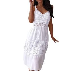 Spitze Kleid Sommer Kleider Damen Weiß Strandkleid Bohokleid Casual V-Ausschnitt Sommerkleid Loose Freizeitkleid Frauen Strandkleider Minikleid von BIEDONGDA