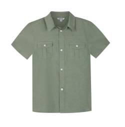 BIENZOE Mode Schulhemd für Jungen: Kinder Kurzarm Hemd mit Knopfleiste Freizeit Design Olive Größe 7 von BIENZOE