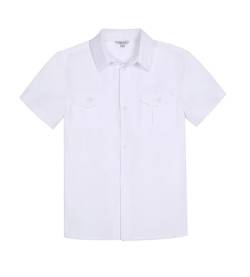 BIENZOE Mode Schulhemd für Jungen: Kinder Kurzarm Hemd mit Knopfleiste Freizeit Design Weiß Größe 8 von BIENZOE