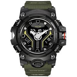 BIEWO Herren-Digitaluhr, Sport, elektronische Militär-Armbanduhr, wasserdichte Uhr, modische Uhr, Quarz-Armbanduhr, 8075 Army Green von BIEWO