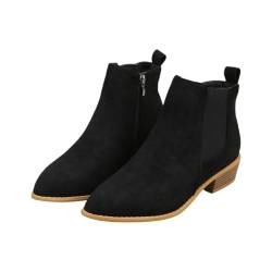 BIISDOST Stiefeletten Damen Leder Schwarz, RöMische Schuhe LäSsige Stiefeletten Slip-On Langer Winterstiefel Schlupfstiefel AbsäTze Ankle Boots Mittlere Retro Hochhackige Modische von BIISDOST