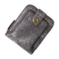 Geldbörsen Für Herren Klein Geldbörsen Damen Außenhandel New Herren Short Multi Functional Denim Fabric Horizontal Zipper Wallet Brieftasche Herren Klein Multifunktionale Brieftasche (Black, One Size) von BIISDOST