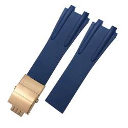 BIK Konvexes Silikon-Gummi-Uhrenarmband, 26 mm, passend für Athens Ulysse Nardin-Uhrenarmband, Faltschließe, Herren-Sport-wasserdichte Armbänder(Blue rose gold) von BIK