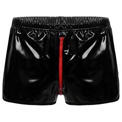 BIKETAFUWY Herren Wetlook Boxershorts Sexy Reizunterwäsche mit Reißverschluss Jockstrap Slip Lack Leder Unterwäsche Tanga Ouvert Bulge Beutel Männer Reizwäsche Clubwear von BIKETAFUWY