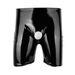 BIKETAFUWY Wet-Look Herren Boxershorts Penisloch Unterhose Latex Kurze Hose Lack- Optik Hipster Männer Slip Pants Erotik Dessous Unterwäsche Boxershort mit Latex Lack Optik Schwarz 054 von BIKETAFUWY