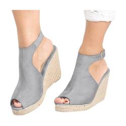 Damen Solide Farbe Stroh Schnalle Hang mit Absatz Römischer Stil Peep Toe Schuhe Strand Casual Sandalen Sommer Frühling Bequeme Leder Plateau Sandalen Elegant Rissverschluss Plateau Wedges zum Gehen von BIKETAFUWY