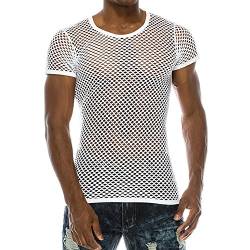 Herren Fischnetz T-Shirt Kurzarm Shirts Muskel Transparent Shirts Männer Top Netzshirt Sexy Netz Unterhemd Slim Fit Tops Unterwäsche Netzstruktur Netzhemd mit Halbem Arm Durchsichtiges Oberteil von BIKETAFUWY