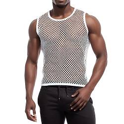 Herren Fischnetz T-Shirt Kurzarm Shirts Sexy Netz Unterhemd Slim Fit Tops Muskel Transparent Shirts Männer Top Netzshirt Unterwäsche Netzstruktur Durchsichtiges Oberteil Netzhemd mit Halbem Arm von BIKETAFUWY